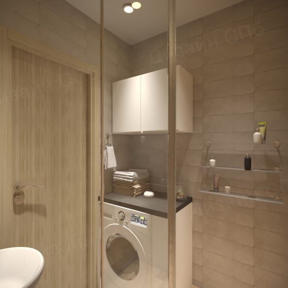 роскошный вид ванной со стиральной машинкой двухкомнатной квартиры