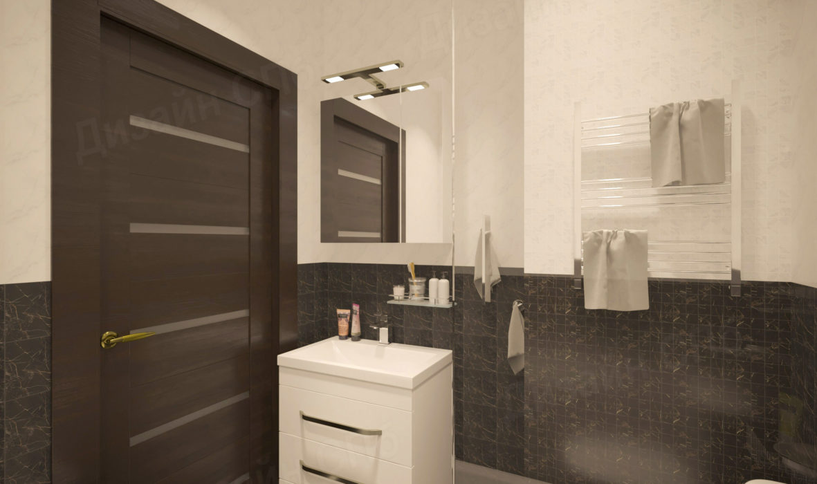 ванная комната в черно-белых красках квартиры-студии дизайн