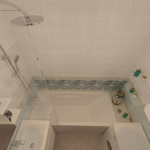 вид сверху на дизайнерскую ванную комнату 