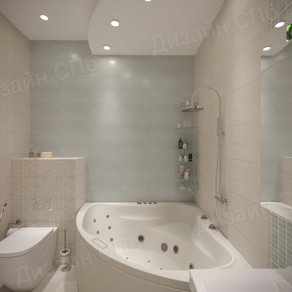 интерьер санузла треугольная ванна с закруглёнными углами 
