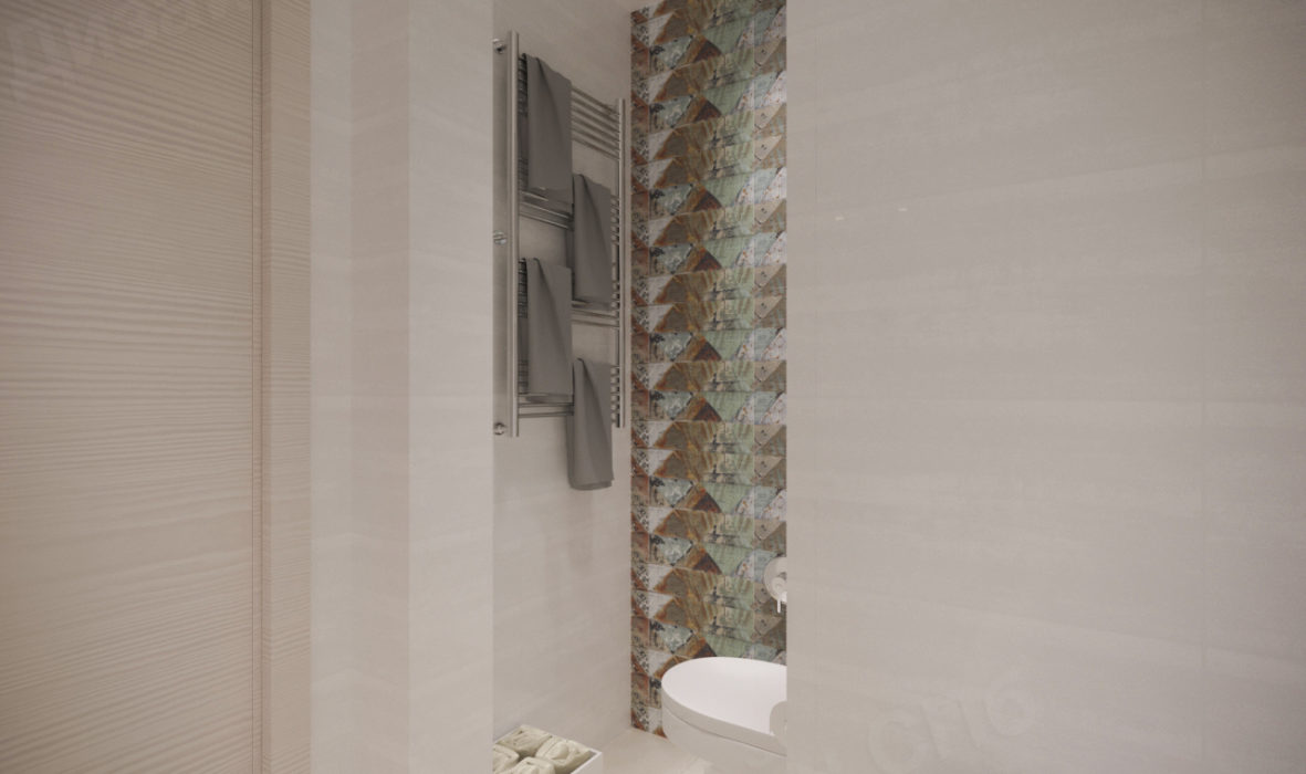 комплексное решение поп-арт для санузла и ванной светлой однокомнатной квартиры