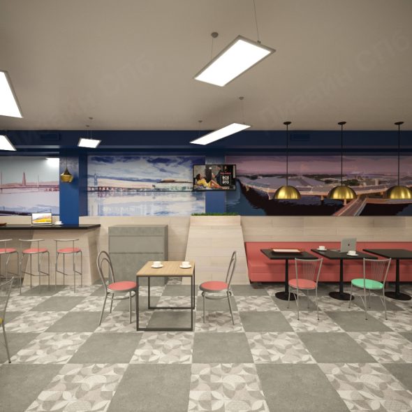 минимализм в дизайне обстановки детского кафе 