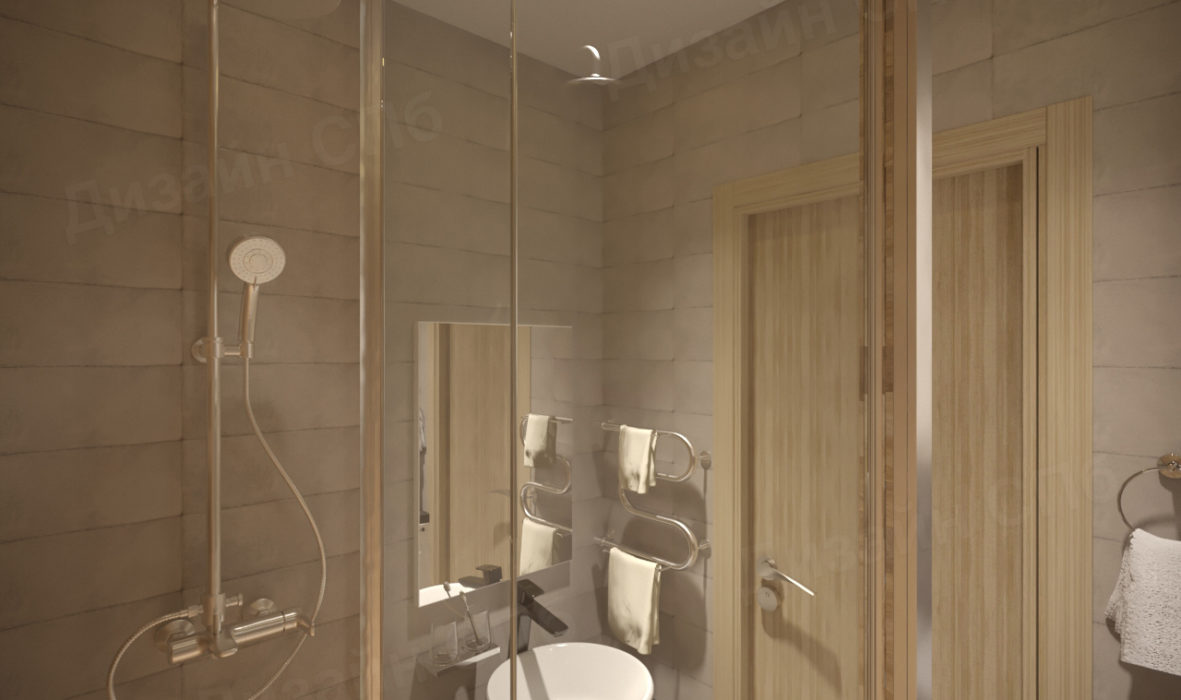 опрятный и современный интерьер ванной двухкомнатной квартиры