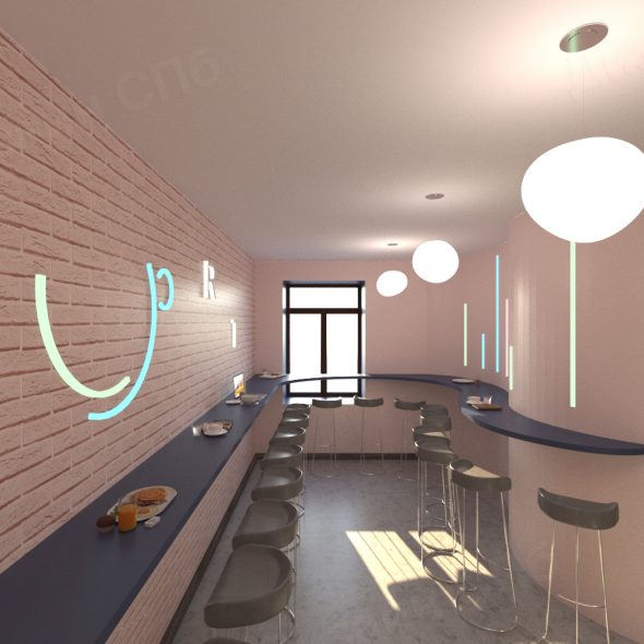 полукруглые мотивы изгибов в дизайне кафе стиль поп-арт