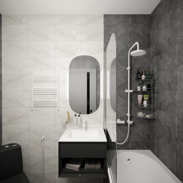 санузел маленький однокомнатной квартиры неоклассика