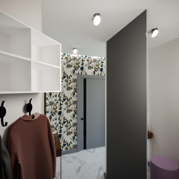 арт-решение минималистичной прихожей однокомнатной квартиры
