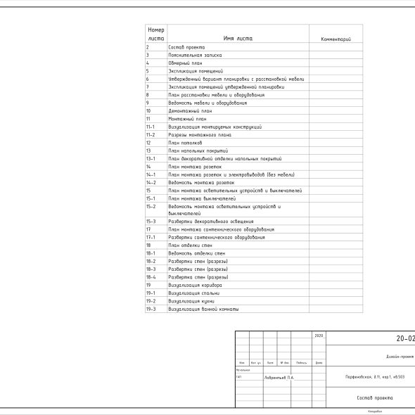Чертеж дизайн проекта однокомнатной квартиры