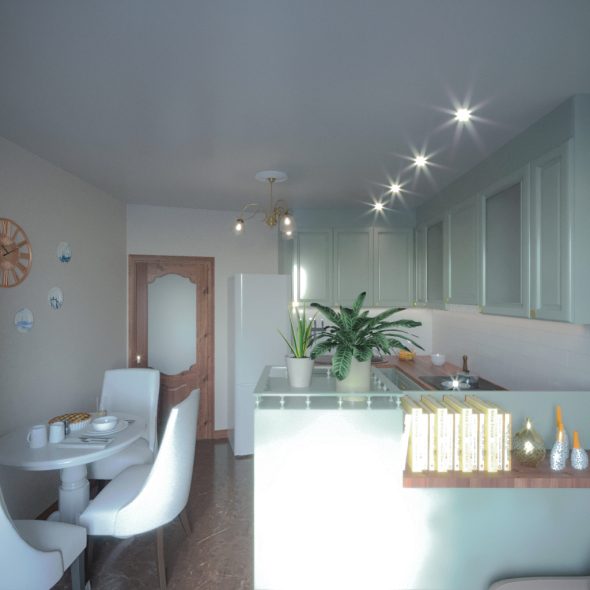 арт-дизайн однокомнатная квартира бирюзовый светлый Прованс