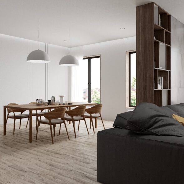 зонирование совмещенных гостиной и кухни дома 120 м2