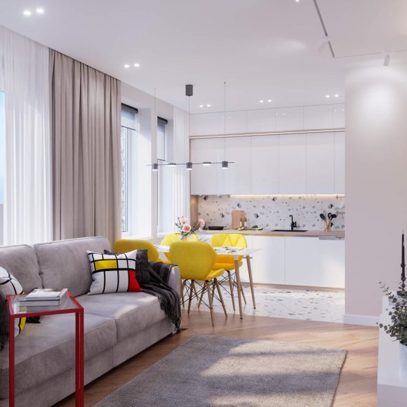 эксклюзивный дизайн кухни-гостиной 15м2