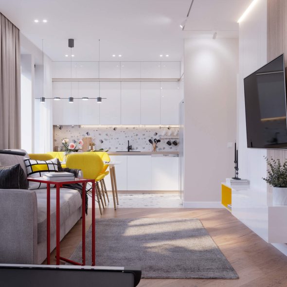 красивая планировка кухни-гостиной 15м2 в спб