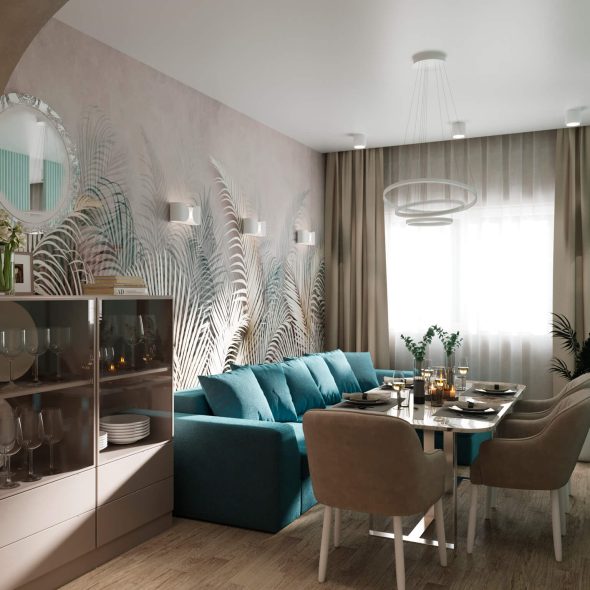 оформление обеденного места кухни-гостиной 19 м2