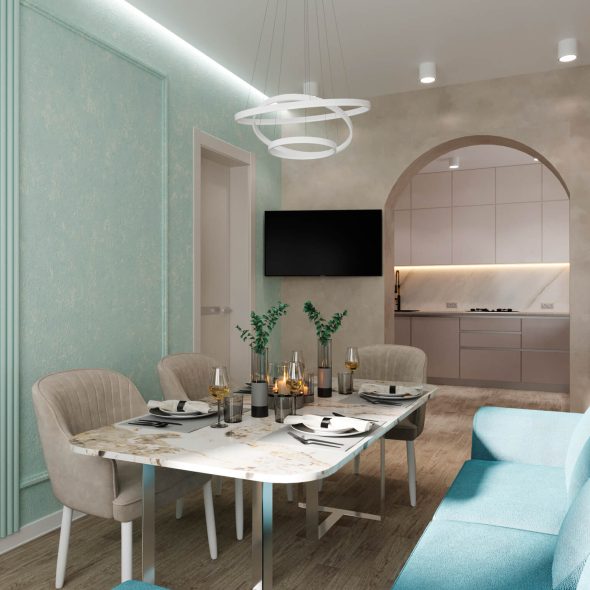 гостиная, отделенная от кухни аркой, 19 м2 в спб