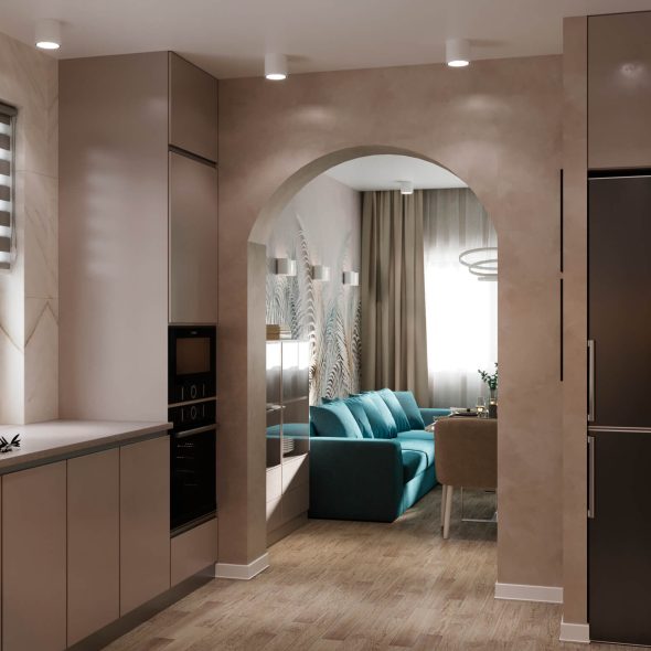 Арка из кухни в гостиную