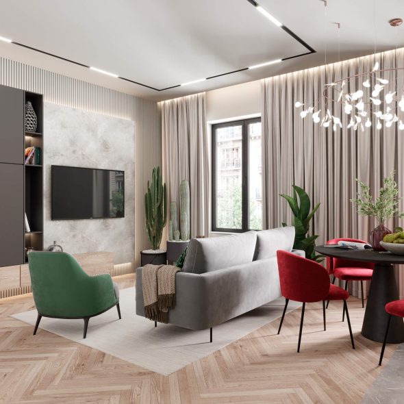 Совмещенная кухня-гостиная по авторской планировке