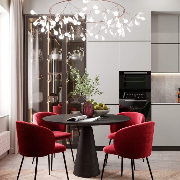 внутренняя обстановка стильной кухни-гостиной в спб