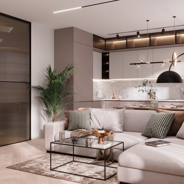 Дизайн проект кухни-гостиной 23м2