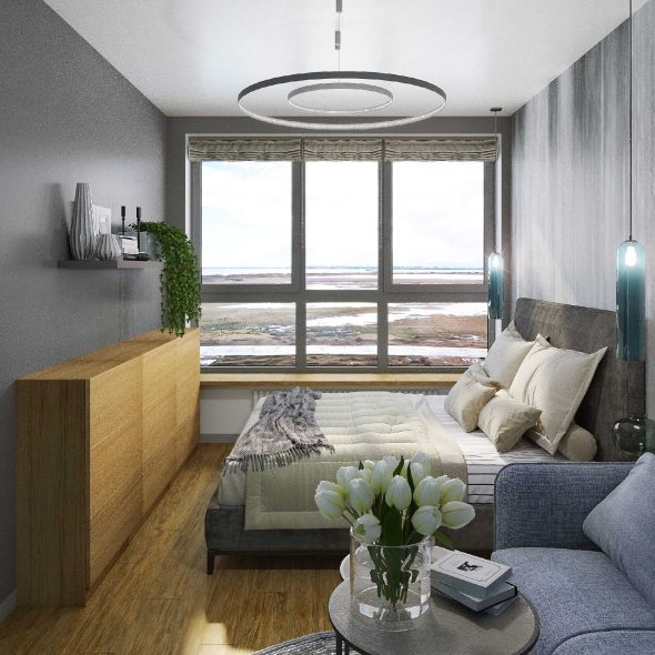 Обстановка малогабаритной квартиры в пастельных тонах