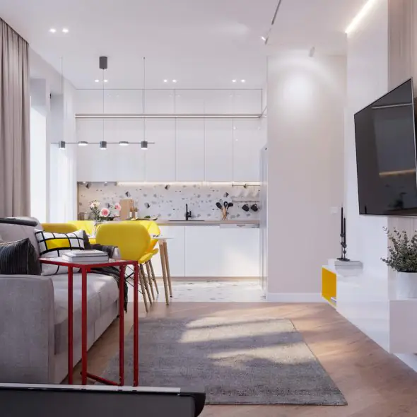 красивая планировка кухни-гостиной 15м2 в спб