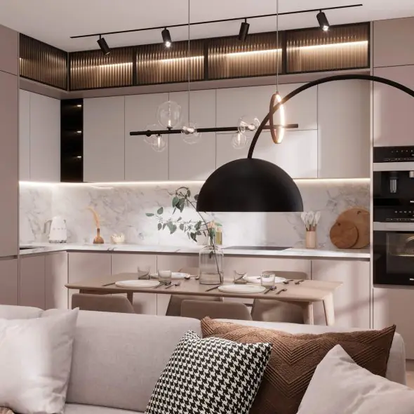 гостиная, совмещенная с кухней, по дизайнерскому проекту спб